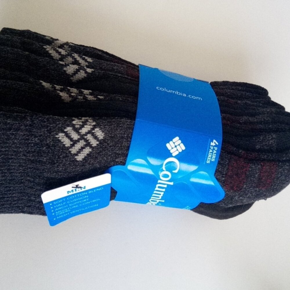 New Columbia 4 Pairs Black And Gray Color Block Crew Socks Men's Size 6-12